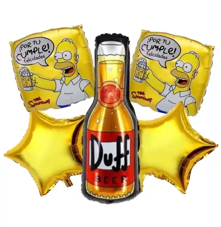 Bouquet X 5 Globos Metalizados The Simpsons Cerveza Duff