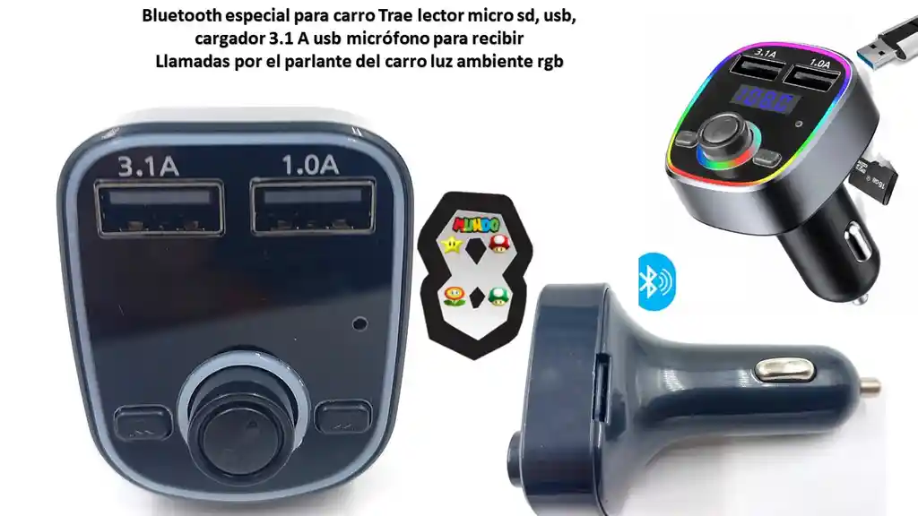 Bluetooth Para Carro Luz Rgb