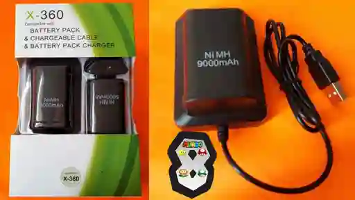 Carga Y Juega Xbox 360 2 Baterias 2 Cables