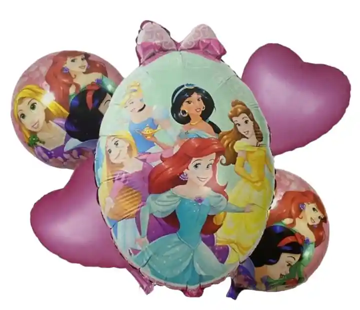 Bouquet X 5 Globos Metalizados Princesas Disney