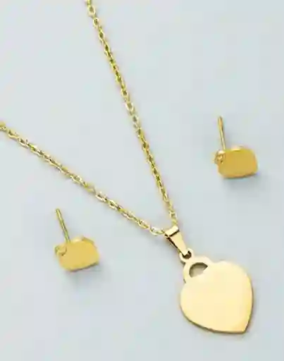 Juego De Aretes Y Collar En Acero Diseño Candado Corazón