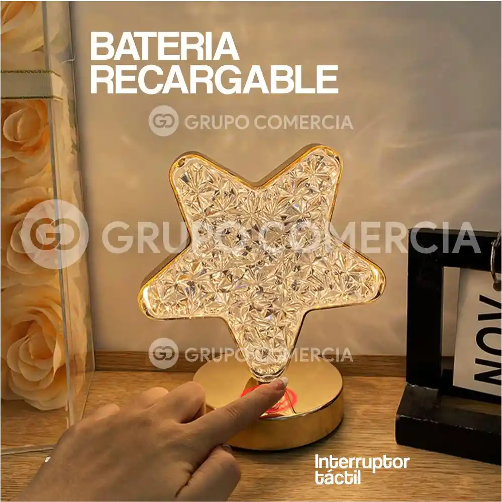 Lámpara Led De Mesa Diseño Estrella Táctil Recargable 3 Tono