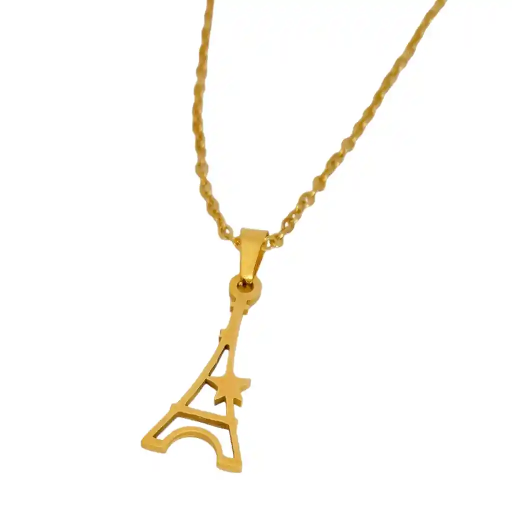 Juego De Aretes Y Collar En Acero Diseño Torre Eiffel Estrella