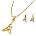 Juego De Aretes Y Collar En Acero Diseño Torre Eiffel Estrella