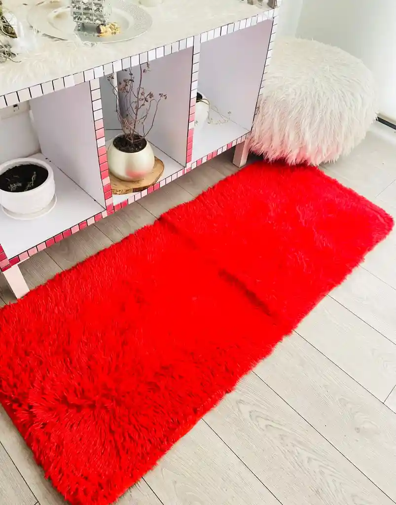 Pie De Cama Peludo Tapete 60 X 1.50 Cm Rojo