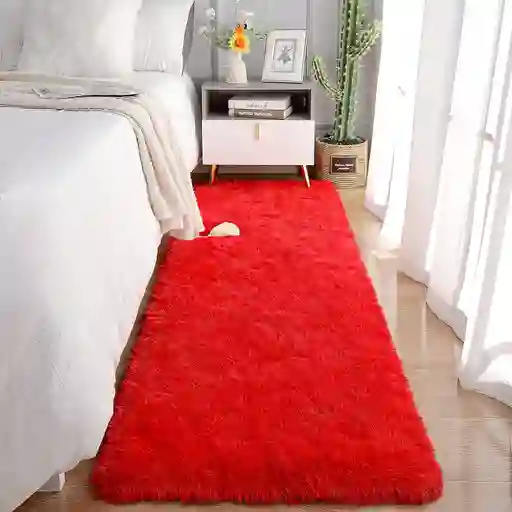 Pie De Cama Peludo Tapete 60 X 1.50 Cm Rojo