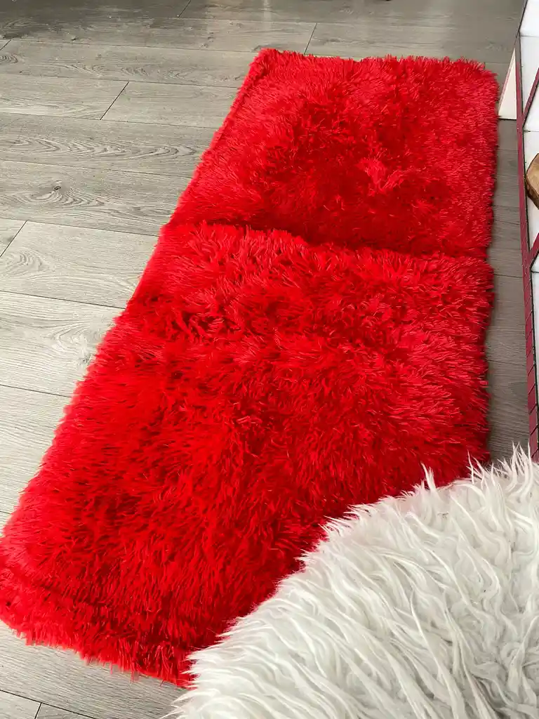 Pie De Cama Peludo Tapete 60 X 1.50 Cm Rojo