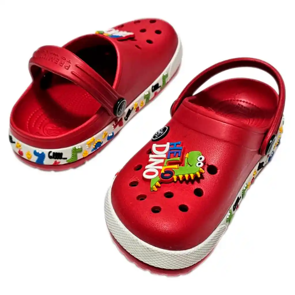 Suecos Zapatos Chancla Banda Diseño 3d Niños Dino Rojo