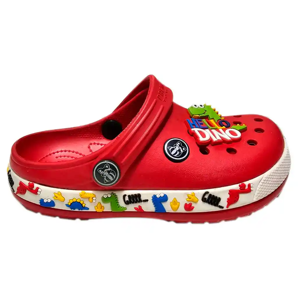 Suecos Zapatos Chancla Banda Diseño 3d Niños Dino Rojo