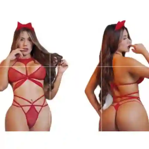 Disfraz De Diabla Picara Lencería Sexy Conjunto De Ropa Interior Lengerie