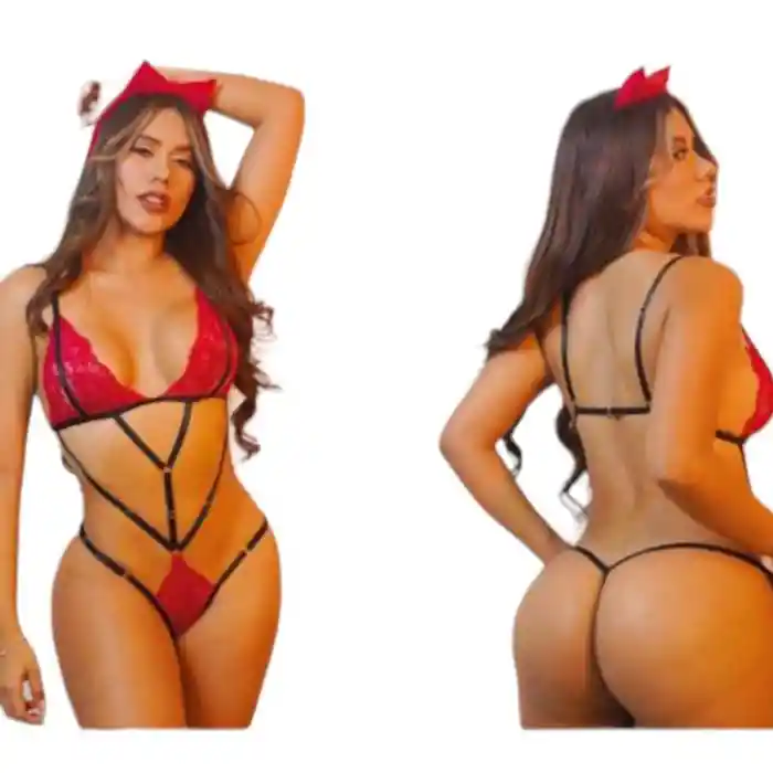 Disfraz De Diabla Lencería Sexy Conjunto De Ropa Interior Lengerie Hot