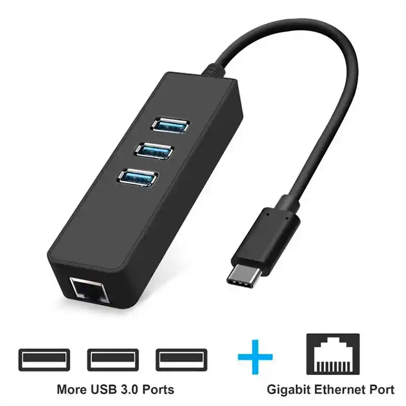 Convertidor Tipo C Ethernet Red Rj45 10/100/1000 Mbps +hub 3 Puertos Usb 3.0