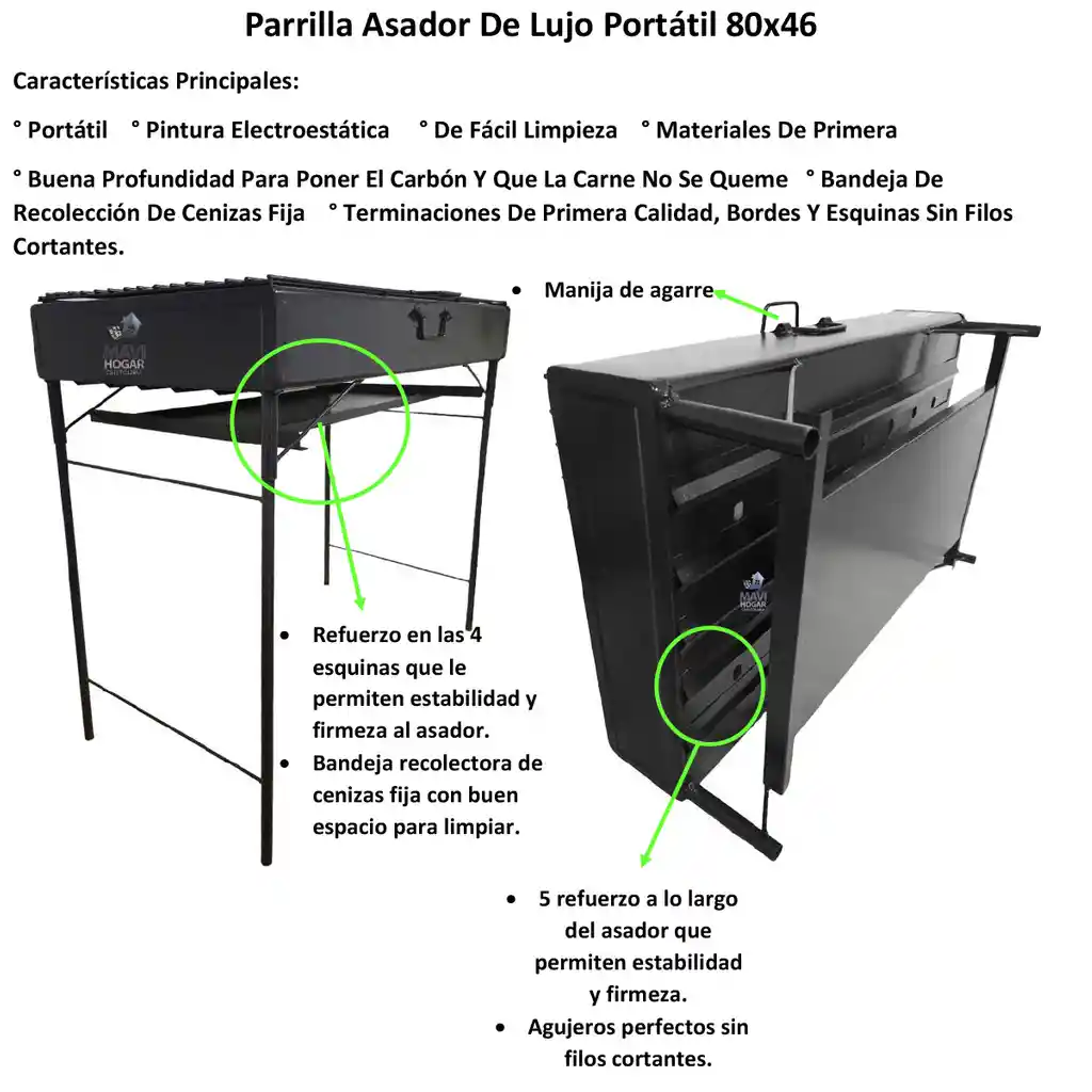 Parrilla Asador De Lujo A Carbon 80x46 Portatil/desarmable
