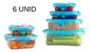 Set 6 Contenedores Alimentos Tapa Silicona Flexible