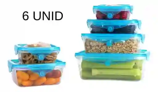 Set 6 Contenedores Alimentos Tapa Silicona Flexible