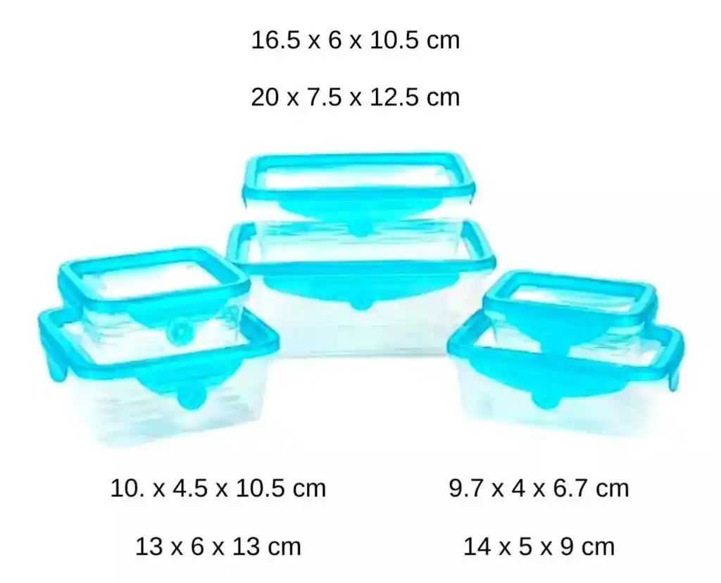 Set 6 Contenedores Alimentos Tapa Silicona Flexible