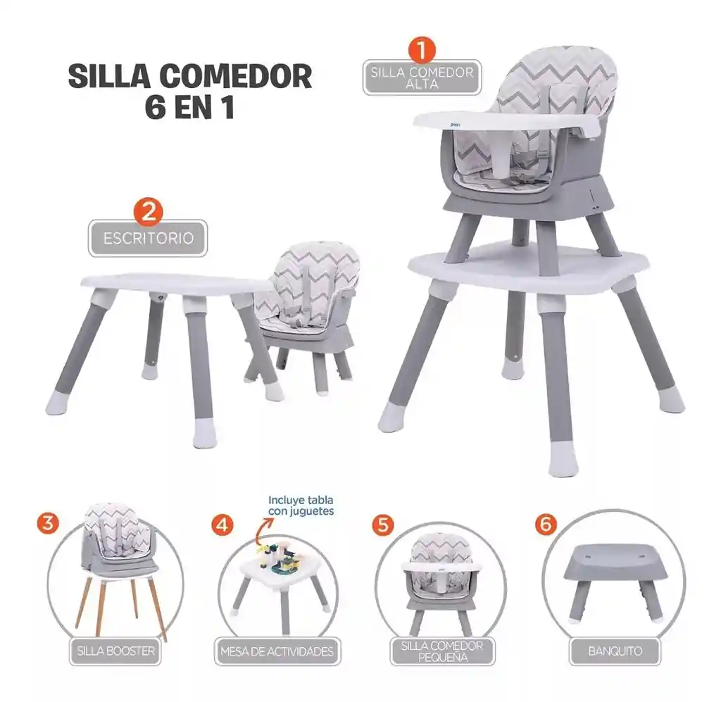 Silla Comedor Y Escritorio Para Bebé Sidney 6 En 1 Priori Gris