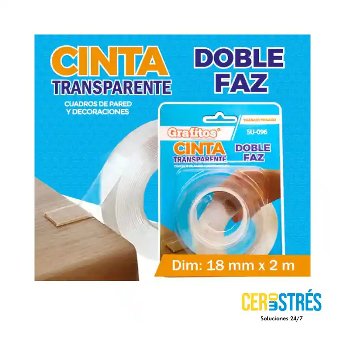 Cinta Doble Faz Transparente 8 Mts Grafitos