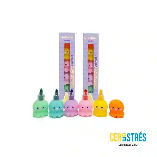 Set Resaltadores Pulpo Kawaii Grafitos