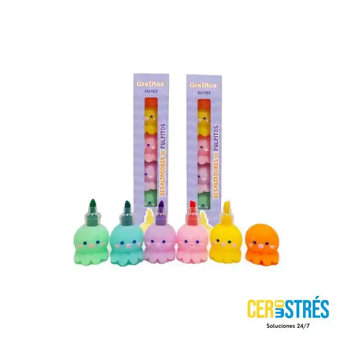 Set Resaltadores Pulpo Kawaii Grafitos