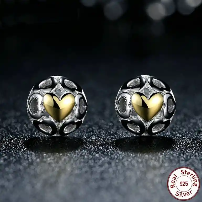 Aretes Topos Corazón Dorado Mujer Fabricados En Plata 925