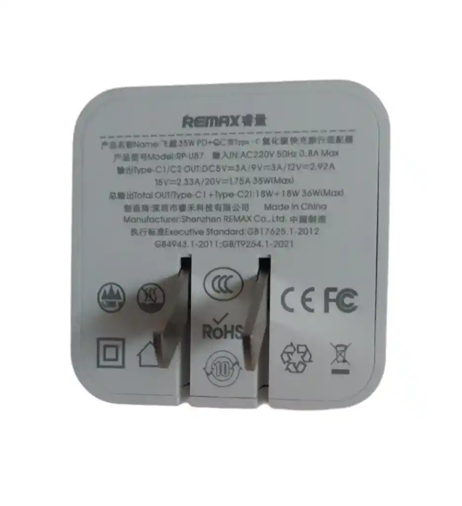 Adaptador Multifuncion De Corriente De Doble Puerto Tipo C Remax