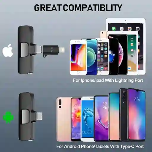  Microfono Para Celular Inalambrico Recargable Tipo C /  iPhone  