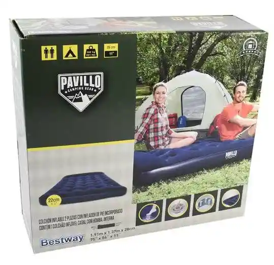 Colchon Inflable Bestway Pavillo 2 Plazas Con Inflador De Pie Incorporado