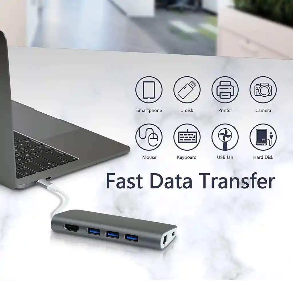 Adaptador Tipo C Ethernet Rj45 Hdmi Micro Sd Hub Usb-c Mac