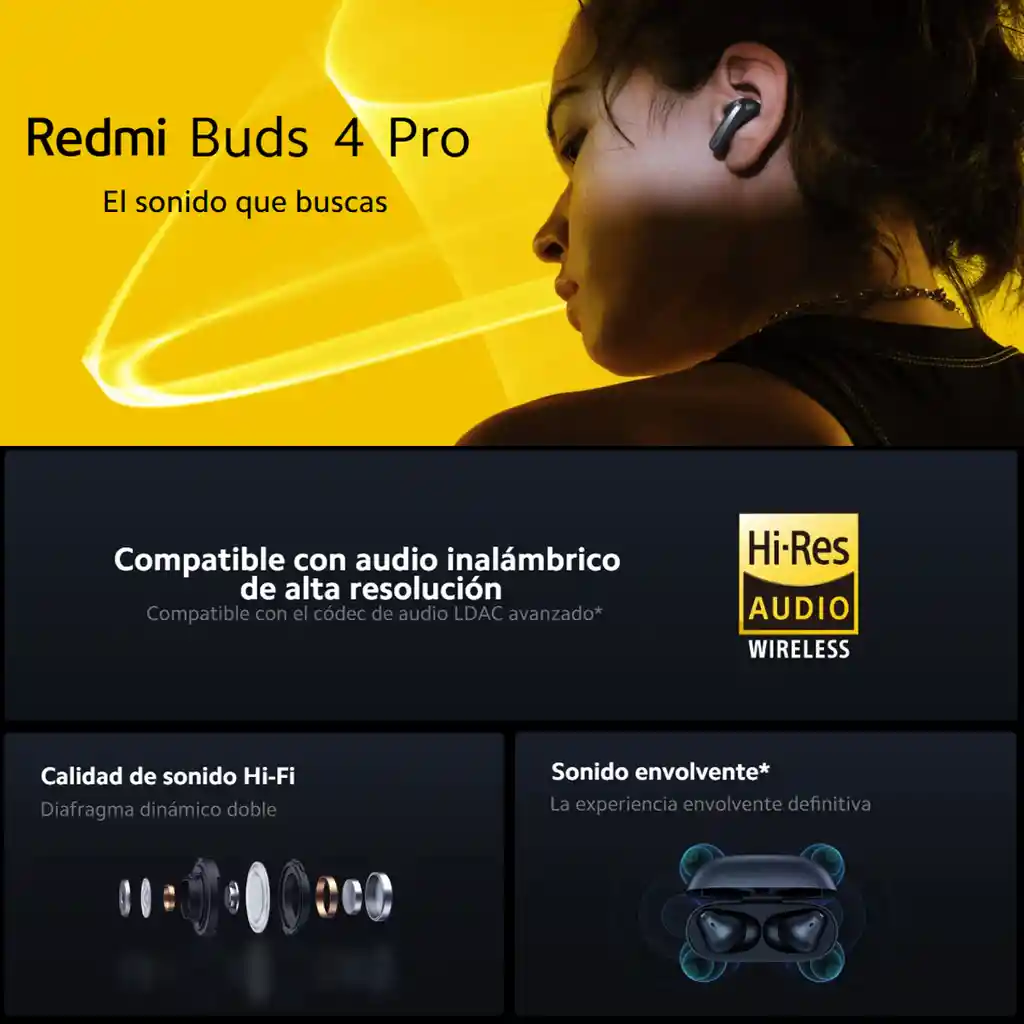 Xiaomi Redmi Buds 4 Pro, Aurículares Bluetooth 5.3 Hi-fi Anc