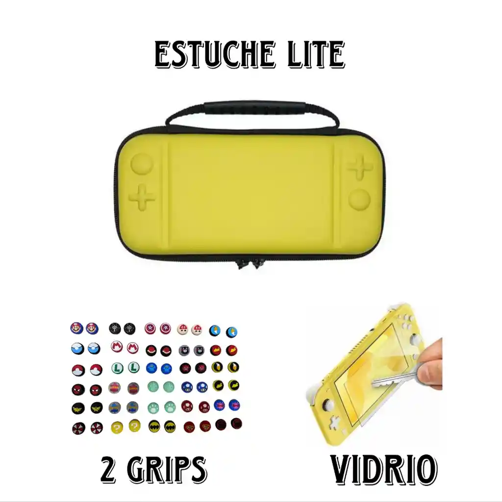 Combo Estuche Lite Amarillo + Vidrio Lite + 2 Grips