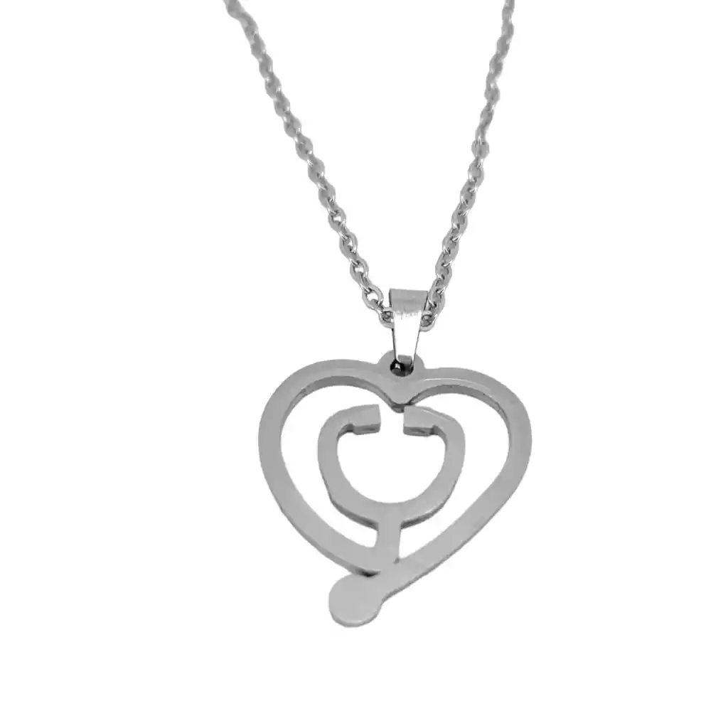 Juego De Aretes Y Collar En Acero Diseño Estetoscopio