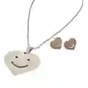 Juego De Aretes Y Collar En Acero Diseño Corazón Feliz