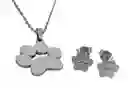 Juego De Arete Y Collar En Acero Diseño Huella De Perro