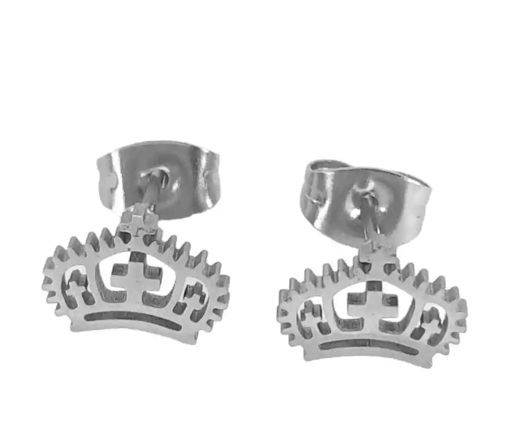 Juego De Arete Y Collar En Acero Diseño Corona Imperial