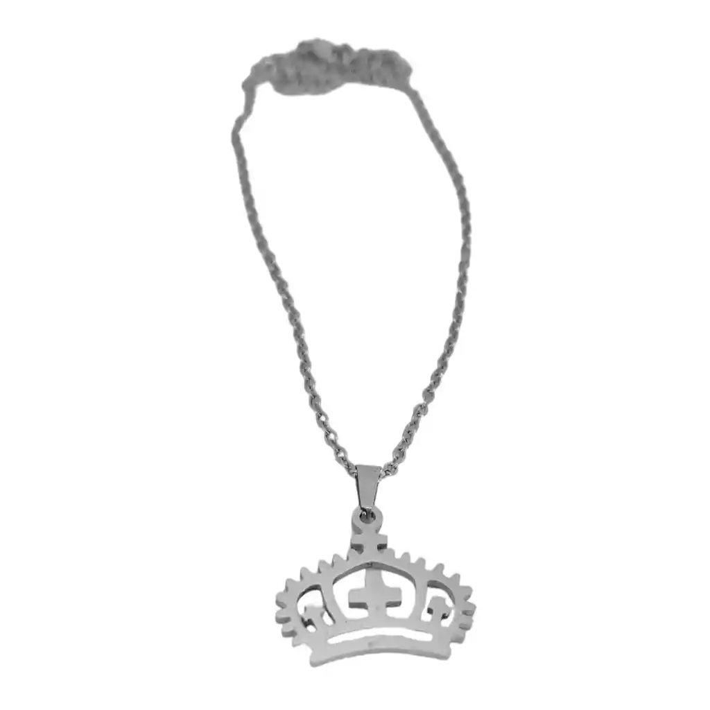 Juego De Arete Y Collar En Acero Diseño Corona Imperial