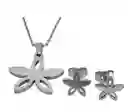Juego De Arete Y Collar En Acero Diseño Flor