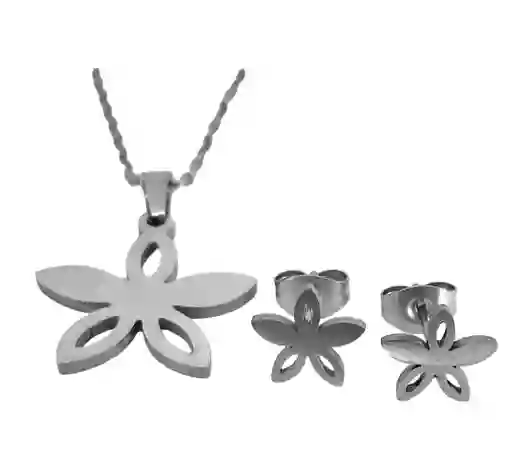 Juego De Arete Y Collar En Acero Diseño Flor