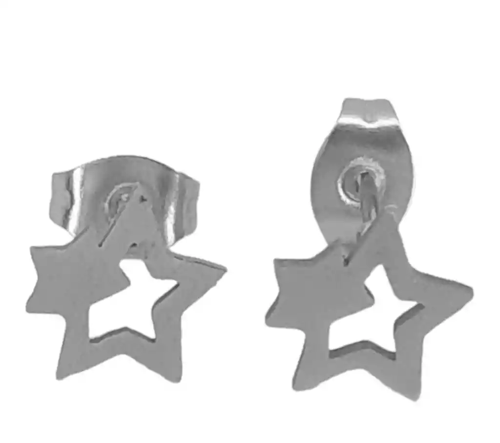 Juego De Arete Y Collar En Acero Diseño Dos Estrellas