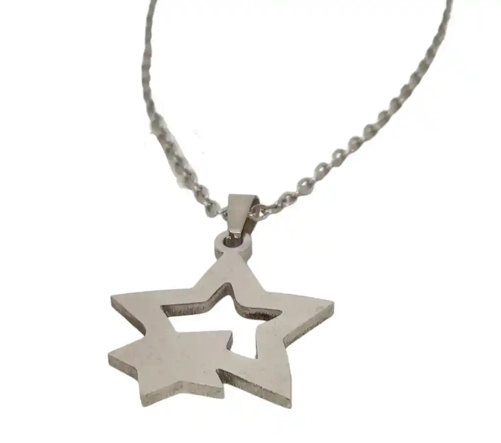 Juego De Arete Y Collar En Acero Diseño Dos Estrellas