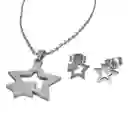 Juego De Arete Y Collar En Acero Diseño Dos Estrellas