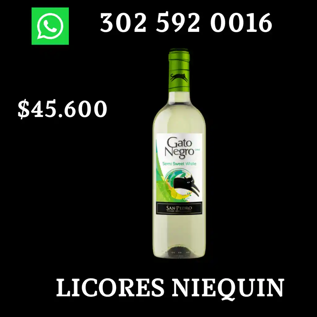 Vino Gato Negro Blanco Semi Sweet X 750ml