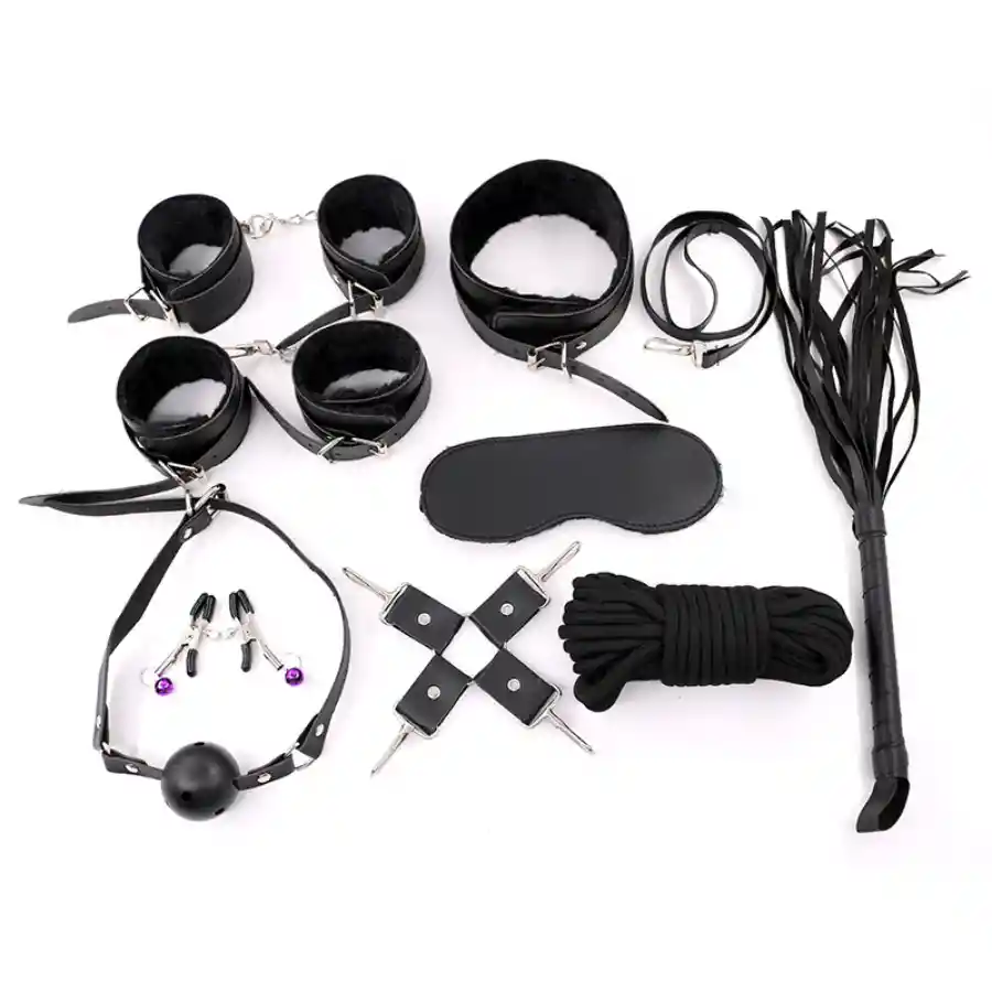 Kit Bondage 9 Piezas Con Peluche Negro Bound To Suit Bdsm Sado