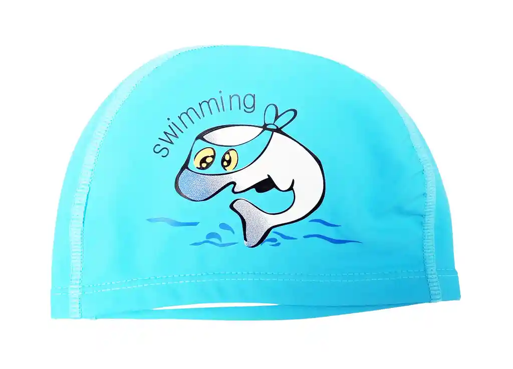 Gorro De Natación De Niños Niñas Poliester Tela Siliconada Delfin - Celeste