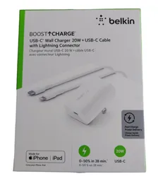 Cargador De Pared Belkin Usbc+cable Usbc A Lightning Blanco