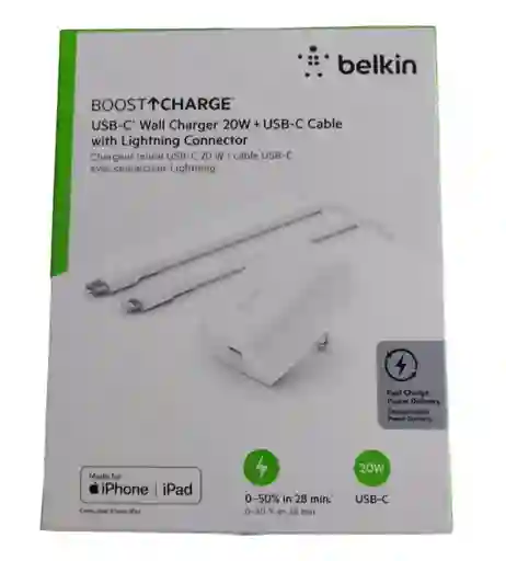 Cargador De Pared Belkin Usbc+cable Usbc A Lightning Blanco