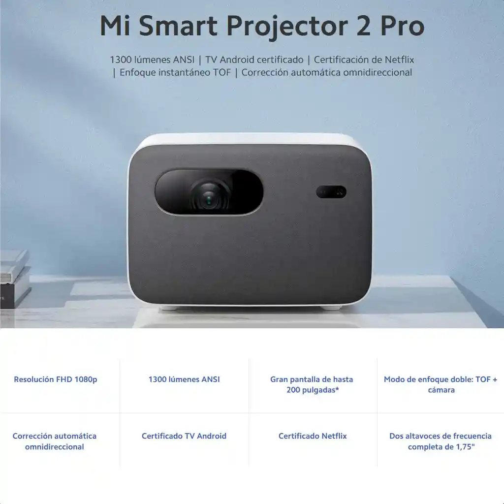 Xiaomi Mi Smart Projector 2 Pro, Proyector 1080p Wifi Android Tv 120''
