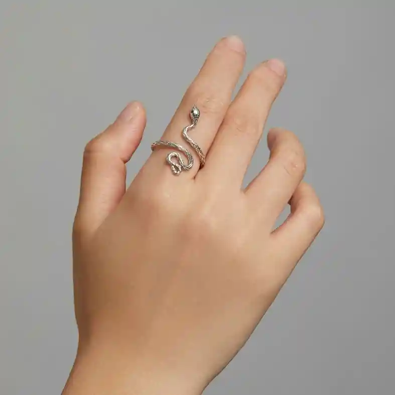 Anillo Argolla Para Mujer Serpiente Ajustable En Plata 925