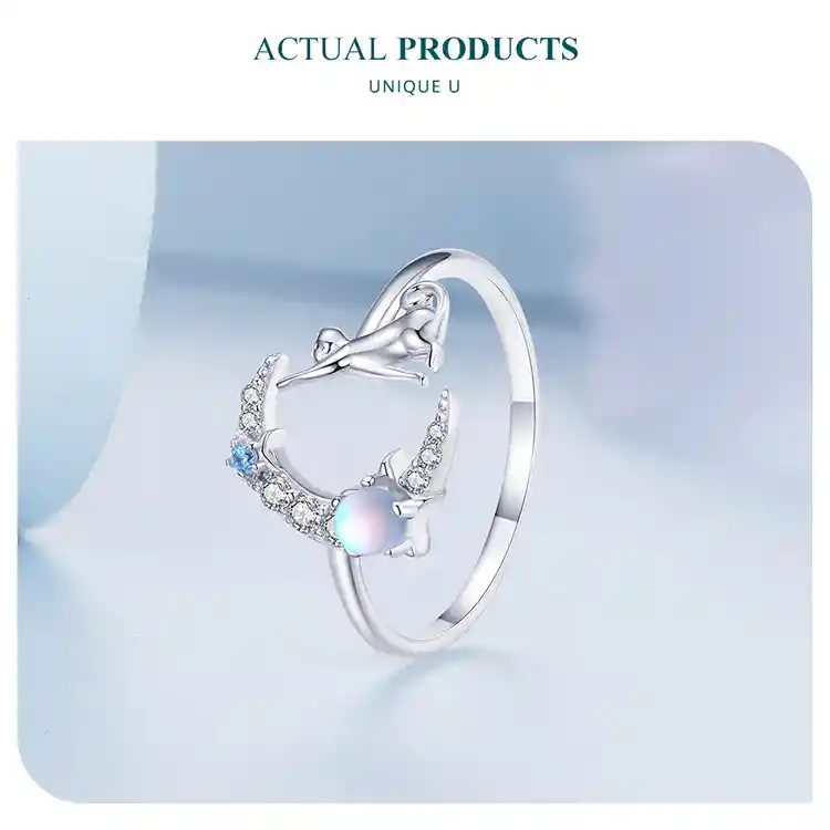 Anillo Ajustable Para Mujer Gato Luna Circones En Plata 925