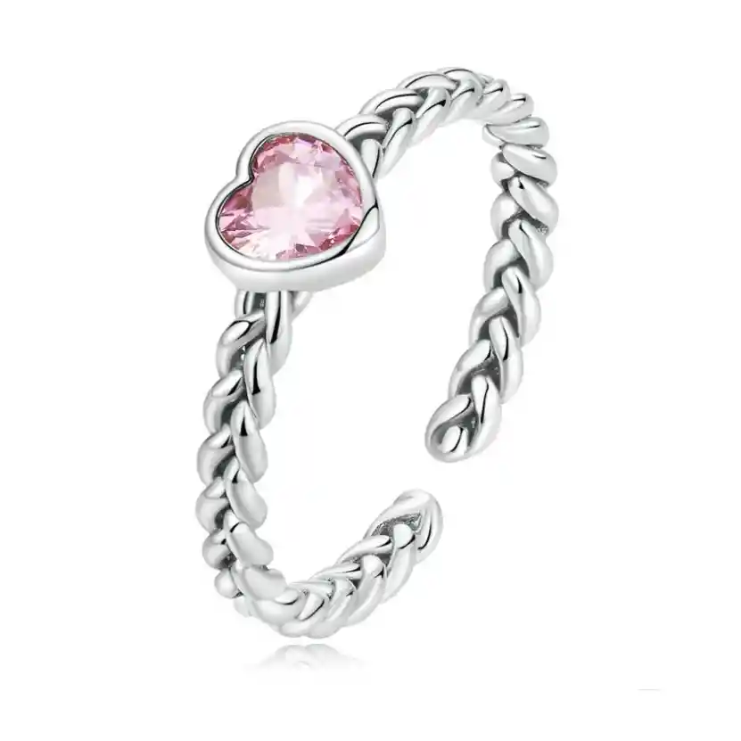 Anillo Ajustable Mujer Compromiso Corazón Circones En Plata